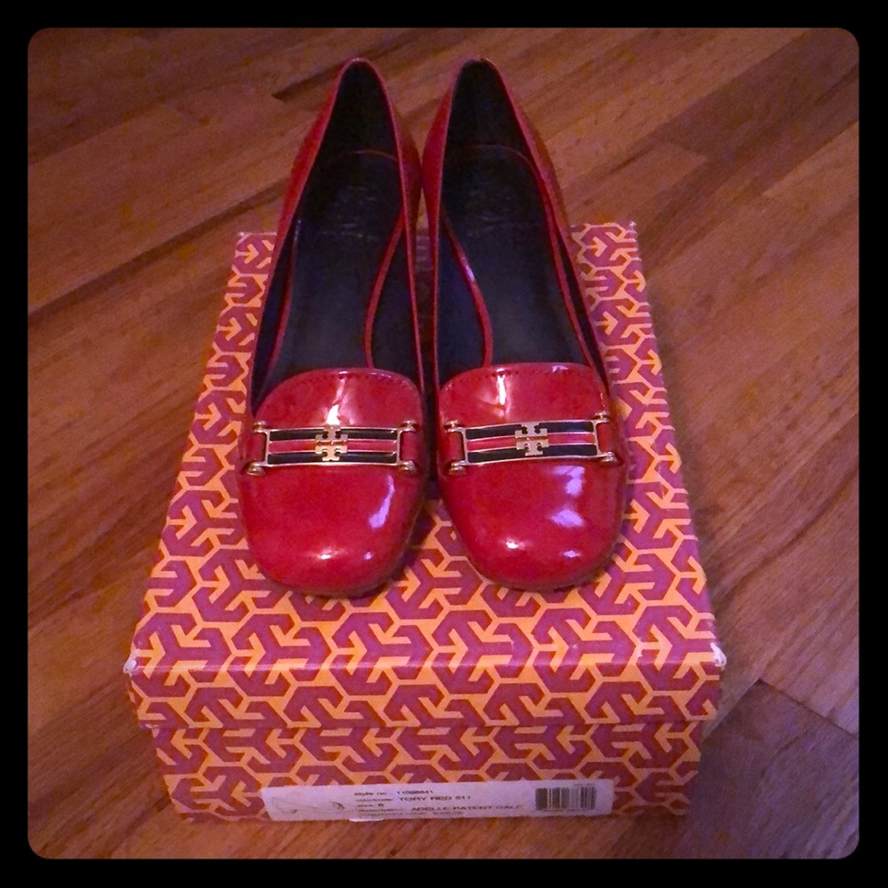 Tory Burch patent leather pumps.